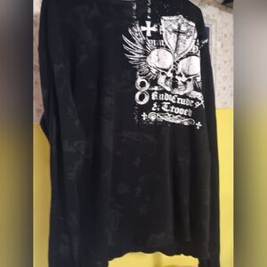 ARCHAIC "Rude Crude & Tatooed" Black Graphic Thermal Top with Skull Design